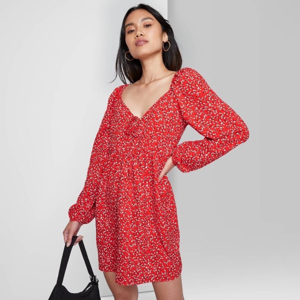 Wild Fable Long Sleeve Front-Tie Mini Dress